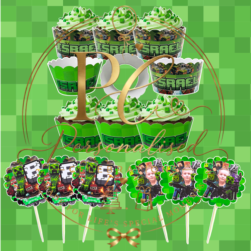Personalised Cup Cake Wrapper and Topper 12 pack